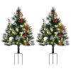 2ft 2-Pack Outdoor Entryway Pre-Lit Artificial Christmas Tree Cordless with 70 Branches, LED lights, Red Berries, Pine Cones & Balls, Green