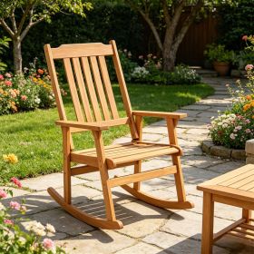 Solid Acacia Wood Outdoor Rocking Chair, Heavy Duty 400LBS Capacity Porch Rocker with Slatted Back for Backyard Deck Garden