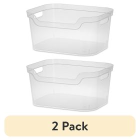 (2 pack) Large Open Bin, Clear Plastic, Easy Access Bin with Scoop Front, Clear