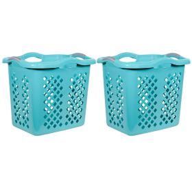 2 Bushel Lamper Plastic Laundry Basket with Silver Handles, Teal Splash, 2 Pack