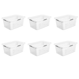 Large 2 Bushel Plastic Laundry Basket with 4 Comfort Grip Handles, White, 6 Pack