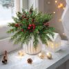 60 Pcs Christmas Artificial Pine Branches Red Berry Stems and Pine Cones