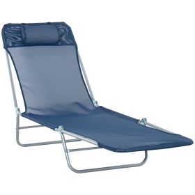 Folding Chaise Lounge Chair, Pool Sun Tanning Chair, Outdoor Lounge Chair with Reclining Back, Breathable Mesh Seat, Headrest for Beach, Yard, Pa
