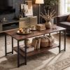 Modern Open Shelf Accent Table for Apartment Living Room Bedroom Hallway - Rustic Pine Wood Coffee Table with Storage