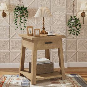 2-Tier Wooden End Table with Drawer And Shelf Storage Side Table for Living Room Bedroom Rustic Modern Furniture