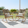 Matched Set of 2 Iron Rocking Chairs with Maple Finish & Gray PE Rattan