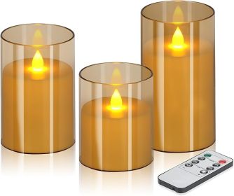 Flameless Candles 4" 5" 6" Set of 3 Acrylic Glass Pillars 3" Diameter Battery Operated Flickering Candles Include 10-Key Remote with Timer Functi