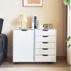 5-Drawer Wood Drawer Cabinet, Office Storage Cabinet with Adjustable Shelf & Wheels, Printer Stand for Home Office, White