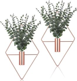 4 Pcs Hanging Planters with Artificial Eucalyptus Metal Hanging Vase Indoor Plants Holder Modern Geometric Boho Bathroom Wall Decor for Living Ro