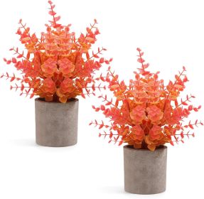 2 Pack Fall Small Fake Plants Eucalyptus Potted Artificial Plants Fall Decorations for Home Shelf Office Bathroom Desk Farmhouse Room Coffee Table Dec