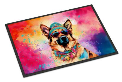 NEW German Shepherd Hippie Dawg Doormat Front Door Mat Indoor Outdoor Rugs for Entryway, Non Slip Washable Low Pile, 18H X 27W