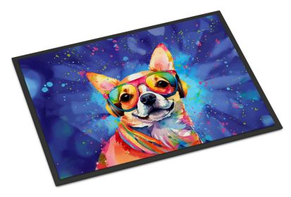 NEW Chihuahua Hippie Dawg Doormat Front Door Mat Indoor Outdoor Rugs for Entryway, Non Slip Washable Low Pile, 18H X 27W