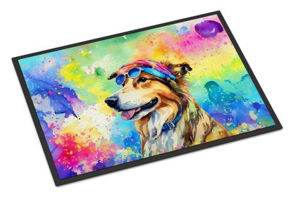 NEW Collie Hippie Dawg Doormat Front Door Mat Indoor Outdoor Rugs for Entryway, Non Slip Washable Low Pile, 18H X 27W
