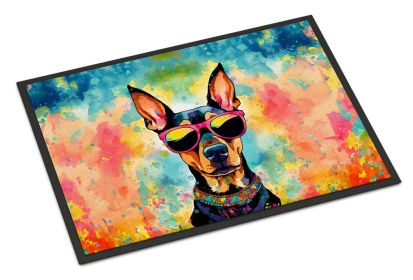 NEW Doberman Pinscher Hippie Dawg Doormat Front Door Mat Indoor Outdoor Rugs for Entryway, Non Slip Washable Low Pile, 18H X 27W