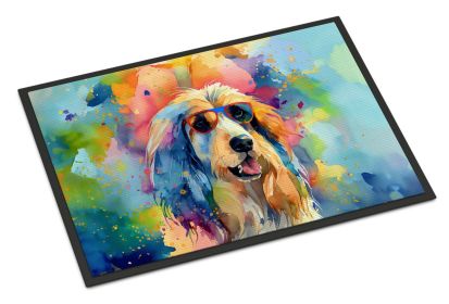 NEW Afghan Hound Hippie Dawg Doormat Front Door Mat Indoor Outdoor Rugs for Entryway, Non Slip Washable Low Pile, 18H X 27W