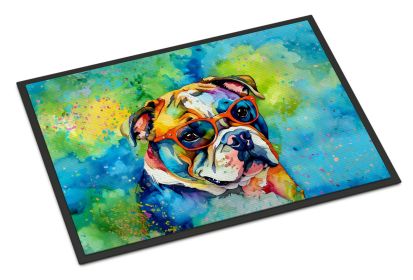 NEW English Bulldog Hippie Dawg Doormat Front Door Mat Indoor Outdoor Rugs for Entryway, Non Slip Washable Low Pile, 18H X 27W