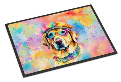 NEW Yellow Labrador Hippie Dawg Doormat Front Door Mat Indoor Outdoor Rugs for Entryway, Non Slip Washable Low Pile, 18H X 27W