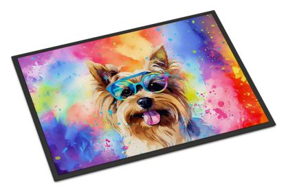 NEW Yorkshire Terrier Hippie Dawg Doormat Front Door Mat Indoor Outdoor Rugs for Entryway, Non Slip Washable Low Pile, 18H X 27W