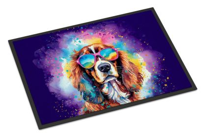NEW Cavalier Spaniel Hippie Dawg Doormat Front Door Mat Indoor Outdoor Rugs for Entryway, Non Slip Washable Low Pile, 18H X 27W