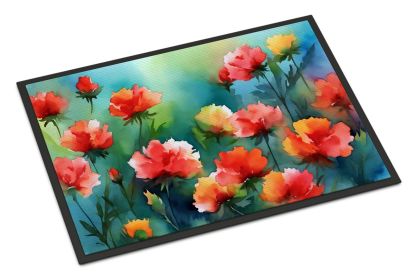 NEW Ohio Scarlet Carnations in Watercolor Doormat Front Door Mat Indoor Outdoor Rugs for Entryway, Non Slip Washable Low Pile, 18H X 27W
