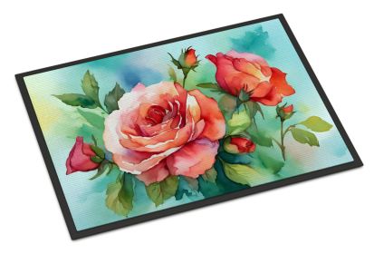 NEW Oklahoma Roses in Watercolor Doormat Front Door Mat Indoor Outdoor Rugs for Entryway, Non Slip Washable Low Pile, 18H X 27W