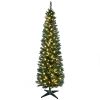 6' Tall Pre-Lit Slim Noble Fir Artificial Pencil Christmas Tree with 200 Warm White LED Lights and 390 Tips, for Christmas Decoration, Green