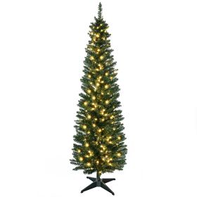 7' Tall Pre-Lit Slim Noble Fir Artificial Pencil Christmas Tree with 200 Warm White LED Lights and 499 Tips, for Christmas Decoration, Green