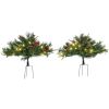 2 Ft/22 inch 2 Pack Prelit Artificial Christmas Tree Cordless with 69 Branches, Warm White LED Lights, Red Berries, Pine Cones, for Outdoor Entryway