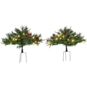 2 Ft/22 inch 2 Pack Prelit Artificial Christmas Tree Cordless with 69 Branches, Warm White LED Lights, Red Berries, Pine Cones, for Outdoor Entryway