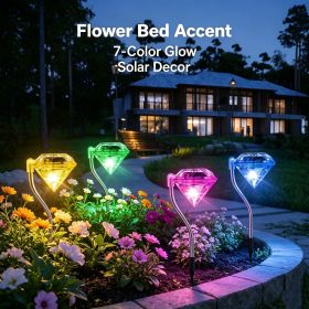 Solar Powered Diamond Garden Light Set of 4, 7-Color Auto-Changing Lighting
