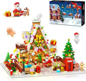 1642-Piece Mini Gingerbread House Advent Calendar, 3.6mm Building Block Christmas Countdown Set with Warm LED Lights, 24-Day Holiday Village Gift