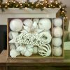 38Pcs Velvet Christmas Tree Ornaments Set, Flocked Plush Christmas Balls, Poinsettia Flower, Star, Bow, Merry Christmas Wooden Sign