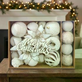 38Pcs Velvet Christmas Tree Ornaments Set, Flocked Plush Christmas Balls, Poinsettia Flower, Star, Bow, Merry Christmas Wooden Sign