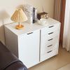 5-Drawer Wood Drawer Cabinet, Office Storage Cabinet with Adjustable Shelf & Wheels, Printer Stand for Home Office, White