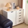 5-Drawer Wood Drawer Cabinet, Office Storage Cabinet with Adjustable Shelf & Wheels, Printer Stand for Home Office, White