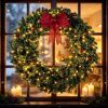 48 Inch Prelit Crestwood Spruce Christmas Wreath with Bow, 8 Light Modes, Red Berries and Pinecones