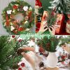 60 Pcs Christmas Artificial Pine Branches Red Berry Stems and Pine Cones