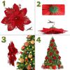 16 PCS Poinsettia Flower Artificial Poinsettias with Clips Christmas Decor Glitter Poinsettia Christmas Ornaments Xmas Tree Flower Decorations with St