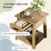 2-Tier Wooden End Table with Drawer And Shelf Storage Side Table for Living Room Bedroom Rustic Modern Furniture
