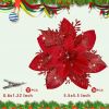 16 PCS Poinsettia Flower Artificial Poinsettias with Clips Christmas Decor Glitter Poinsettia Christmas Ornaments Xmas Tree Flower Decorations with St