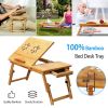 Bamboo Laptop Desk Breakfast Serving Bed Tray Foldable Leg Multi-Position Adjustable Tilt Surface Bed Lap Tray with Side Storage Drawer for Work Study