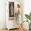 White Metal Wardrobe Closet with 2 Doors and Drawers, 71″ Tall Storage Cabinet for Bedroom, Lightweight Portable Closet for Small Apartments, Dorm