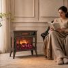 3-Sided Glass WiFi Electric Fire Heater, Smart Electric Fireplace Stove, Brown
