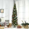 7' Tall Pre-Lit Slim Noble Fir Artificial Pencil Christmas Tree with 200 Warm White LED Lights and 499 Tips, for Christmas Decoration, Green
