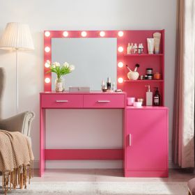 Vanity Desk with Mirror and Lights, 46.4IN Dressing Table with 2 Large Drawer&Large Vertical Organizer (Color: Rose Pink)