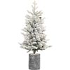 2FT Flocked Christmas Tree with Pot 30 Pre-Lit Warm White LED Lights 3 Pine Cone Decorations Potted Artificial Christmas Tree for Tabletop Bedroom Man