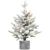 2FT Flocked Christmas Tree with Pot 30 Pre-Lit Warm White LED Lights 3 Pine Cone Decorations Potted Artificial Christmas Tree for Tabletop Bedroom Man