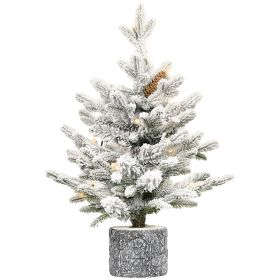 2FT Flocked Christmas Tree with Pot 30 Pre-Lit Warm White LED Lights 3 Pine Cone Decorations Potted Artificial Christmas Tree for Tabletop Bedroom Man (size: 2 FT)