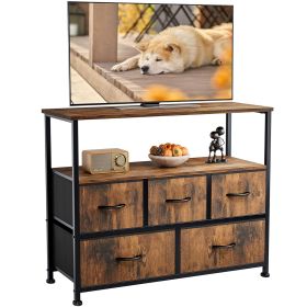 Dresser for Bedroom, Chest of Drawers, 5 Drawer Dresser, Closet Fabric Dresser with Metal Frame tv stand (Color: brown)