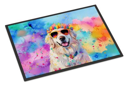 NEW Great Pyrenees Hippie Dawg Doormat Front Door Mat Indoor Outdoor Rugs for Entryway, Non Slip Washable Low Pile, 18H X 27W (Default: Default)